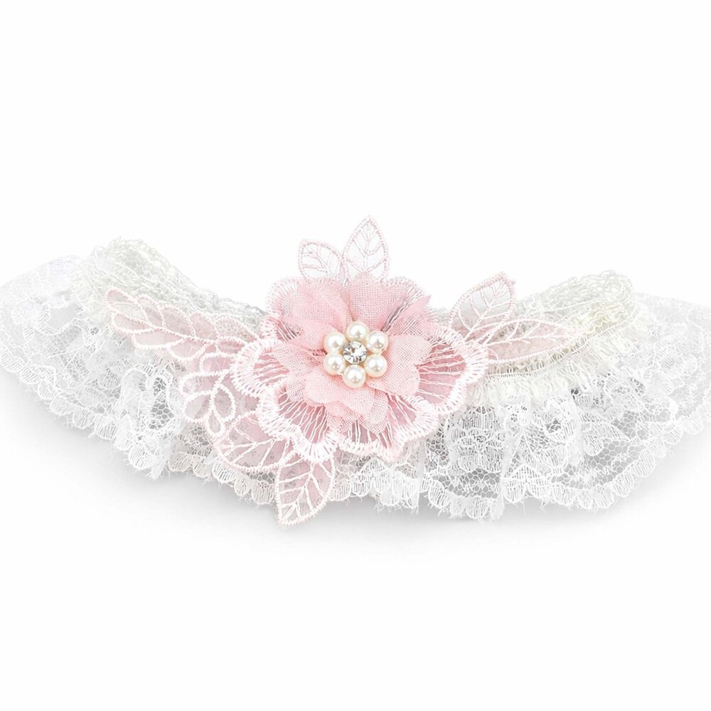 Lace Leg Garter Womens 12 16 20 24 28 inches Light Pink Organza Flower